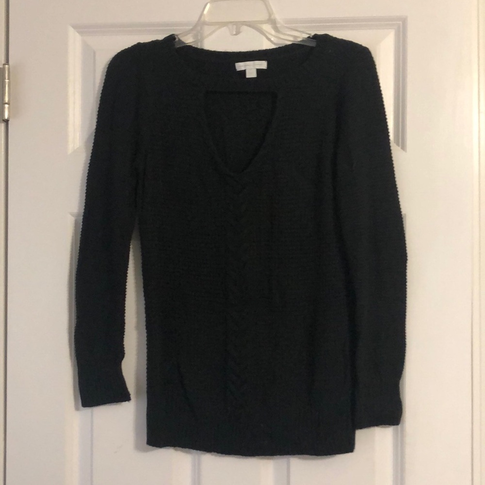 Black V-neck with neck strap